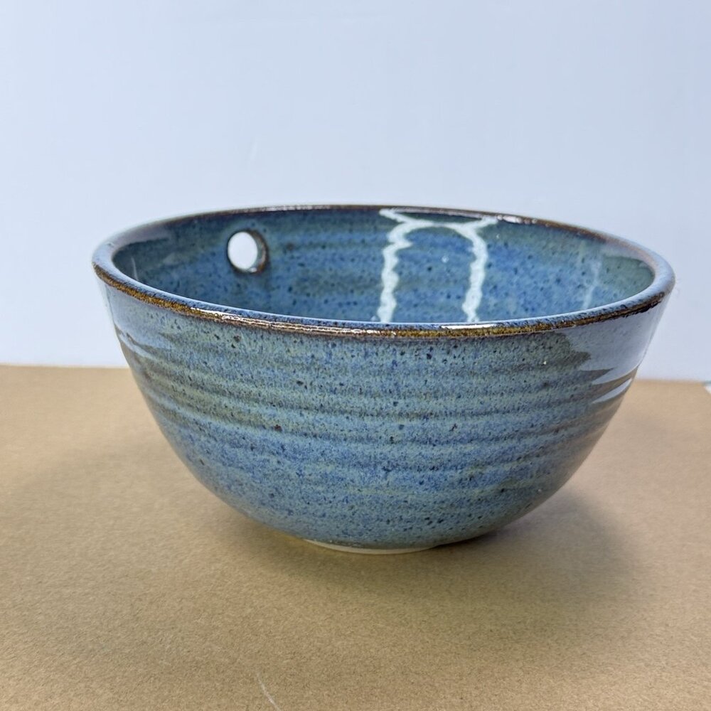 Two Dog Pottery Alaska Bowl Noodle Chopstick Blue Speckled Glazed Ceramic Swirl - Picture 2 of 14